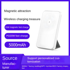 Minimalist Desktop Magnetic Wireless Power Bank with Back Stand Design, Slim and Portable
