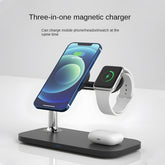 Chargeur magnétique sans fil 3 en 1 pour bureau, charge sans fil simultanée pour téléphones