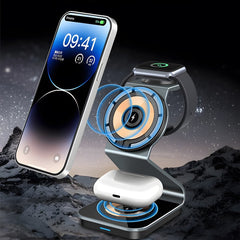 3-in-1 Magnetic Desktop Wireless Charger, Aluminum Alloy + Acrylic Material