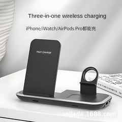 3-in-1 Desktop Vertical Wireless Charger Phone Stand, Simultaneous Wireless Charging for Phones/Earbuds/Watches