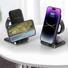 3-in-1 Foldable Desktop Wireless Charger, Simultaneous Wireless Charging for Phones