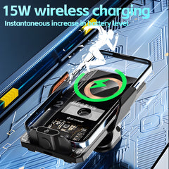 66W Magnetic Transparent Mech Super Fast Charge Wireless Car Charger Phone Mount with Sensor Operation,