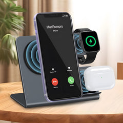 3-in-1 Desktop Wireless Charger, Aluminum Alloy, Simultaneous Wireless Charging for Phones/Watches/Earbuds