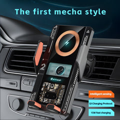 15W Transparent Mech Fast Wireless Car Charger Phone Mount with Sensor Operation
