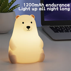 New polar bear night light cartoon ornament bedroom bedside with sleep eye protection lamp three-speed dimming silicone lamp pat, Bedside Night Light, Sleep Aid Lamp, Animal Night Light, Adjustable Bedside Lamp, Traditional Style, Polar Bear Design, Safe