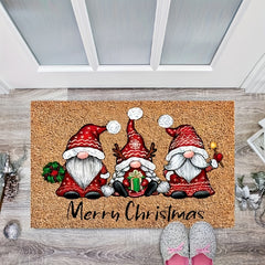 1pc Christmas Gnome Welcome Doormat, Washable Low Pile Indoor Outdoor Entrance Mat, Non-slip Rubber Backing Absorbent Bath Mat, RV Mat, Farmhouse Funny Kitchen Rugs, Suitable For Bathroom Kitchen Ect.