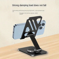 360° Rotating Carbon Steel Phone Stand - Portable Foldable Desktop Metal Holder - Adjustable Phone Holder