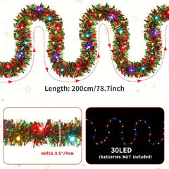1Set 30LED Dingion Christmas Tinsel Garland Metallic Shinny with Lights Tree Thick Hanging Decorations for Xmas Party Indoor (Without Battery) LED Lighted Christmas Tinsel Garland