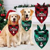 Bandana de Noël pour chien avec bonnet de Père Noël et inscription « Joyeux Noël » - Accessoire de Noël ajustable pour petits, moyens et grands chiens - Décorations de fête, motifs écossais et bonhomme de neige