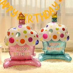 1pc, Standing Cake Balloon, Pink Blue Birthday Party Balloon, Background Decoration, Aluminum Film Balloon Photography Decor, Happy Birthday Decoration, Birthday Balloon, Halloween Decorations, Christmas Decorations