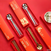 Coffret cadeau de couverts de luxe en acier inoxydable de qualité alimentaire avec cuillères porte-bonheur dorées et argentées