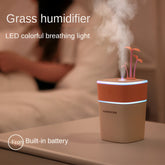 Humidificateur d'air ultrasonique portable sans fil 2000 mAh à brume fraîche - Veilleuse colorée à thème de pousses - Silencieux pour l'intérieur, la voiture et le bureau - Diffuseur d'huiles essentielles d'aromathérapie USB