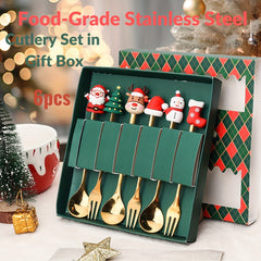 Christmas Style Food-Grade Stainless Steel Cutlery Set in Gift Box, Santa, Christmas Tree