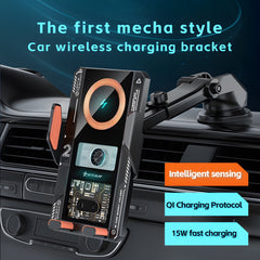15W Transparent Mech Fast Wireless Car Charger Phone Mount with Sensor Operation