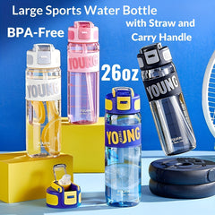 760ml/26oz Plastic Water Bottle,Reusable Water Bottles, BPA Free Water Bottles, Big Water Bottles With Straw And Carry Handle