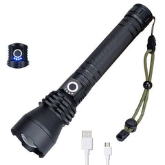 Linterna LED USB P50 con pantalla fotoeléctrica potente, lámpara de alta potencia, zoom telescópico, resistente al agua