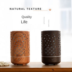 230ML Wood Grain Star and Moon Cup Ultrasonic Cool Mist Air Aromatherapy Diffuser - Silent for Indoor, Car, Office Use - USB Humidifier Essential Oil Diffuser with Ambient Night Light