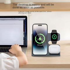 3-in-1 Desktop Wireless Charger, Aluminum Alloy, Simultaneous Wireless Charging for Phones/Watches/Earbuds
