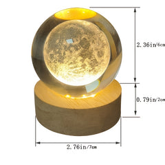 3D laser carved crystal ball night light ornament, yellow warm light solar system galaxy planet series