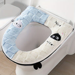 Two-tone spliced, fleece-lined, thickened universal toilet seat cover/toilet mat