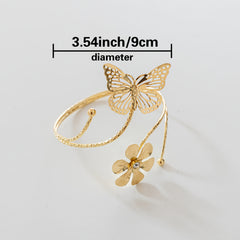 Two Golden/Silvery Butterfly And Flower-shaped Curtain Tiebacks, Featuring A Modern Minimalist Style With Creative Hollow Butterfly Design. These Adjustable Curtain Holders Can Be Installed Without Drilling, Suitable For Living Room, Bedroom, Office Home