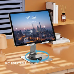 Heavy-Duty Metal Base 360° Rotating Desktop Tablet Stand - Creative Acrylic Panel Universal Holder for Smartphones & Tablets - Silver Metal Base - Wholesale Bulk Supply
