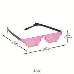 1pc Pink Pixel Mosaic Party Glasses - Fun Anime-Inspired Photo Prop, Durable Plastic, Ideal for Graduations, Celebrations & General Parties, Festive Accessories|Anime Style Glasses|Durable Plastic Frames for Halloween,Christmas Event & Party Supplies