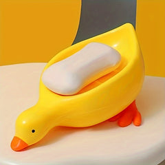 Self-Draining Duck-Shaped Soap Dish, Plastic Rectangular Soap Holder with Cute Waterfall Design, Convenient for Cleaning and Storage, Bathroom Accessory, Soap Dis