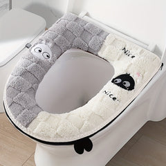 Two-tone spliced, fleece-lined, thickened universal toilet seat cover/toilet mat