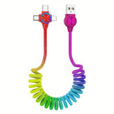 Wholesale 3-in-1 USB Charging Cable Multi-Color | Fast Sync Cable with Type-C/Lightning/USB, Retractable Flat Design, 20-30W Output