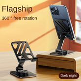 360° Rotating Carbon Steel Phone Stand - Portable Foldable Desktop Metal Holder - Adjustable Phone Holder