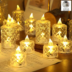 1pc Battery- Powered Crystal Flameless Candle Lights For Weddings, Parties, And Home Decor - LED Electronic Ambient Lights With Soothing Glow, Flameless Tea Candle Light, Marriage Proposals, Christmas, Valentine' S Day Decorations Candle Light Lamp