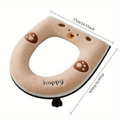 Thickened Toilet Seat Cushion Cover with Zipper Closure - Soft Plush Bear Paw Print Design, Machine Washable Bathroom Seat Cover for Comfort & Style