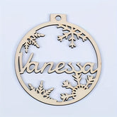 1pc CPCRAZ Personalized Wooden Christmas Ornament - Classic Round Snowflake Design with Handcrafted Name, 9cm/3.54inch x 8.4cm/3.3 inch, Silver & Golden, Wood Color, Hanging Holiday Decoration for Christmas Tree, No Electricity Needed, Festive Ornament, E