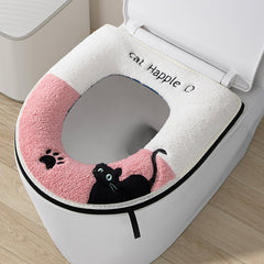 Warm Plush Toilet Seat Cover with Zippered Case - Thickened Warm Bathroom Mat, Suitable for Home and Office Use, Washable Comfortable Toilet Lid