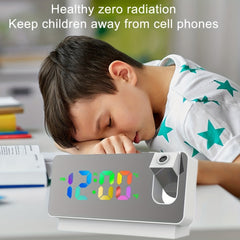 Mirror Alarm Clock with Colorful LED Digital Projection - Ideal for Home, Kitchen, Bedroom
