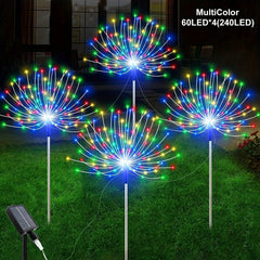 1pc Solar Powered Christmas Fireworks Decorative Lights, Available in White, Warm White and Colour - 8 Lighting Modes,, Durable, Suitable for Outdoor Patio, Sidewalk, Camping, Party Wedding, Halloween and Potluck Decoration (240LED/320LED)