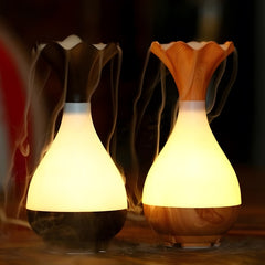 Wood Grain Vase Ultrasonic Cool Mist Air Aromatherapy Diffuser - Silent for Indoor, Car, Office Use - USB Humidifier Essential Oil Diffuser with Ambient Night Light