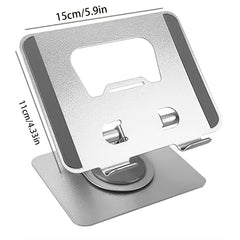 Upgraded Silver Metal Tablet Stand - Dual-Axis Adjustable with 360° Rotating Base - Ideal for Office, Streaming & Live Broadcasts - Wholesale Bulk Supply