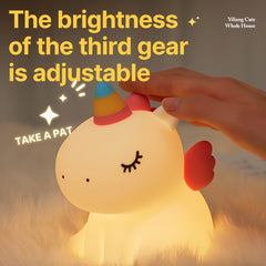 Unicorn Silicone Night Light Pony Smart Patting Light Sleep Light Sensing Atmosphere Light Level 3 Brightness Timer Turn Off USB Rechargeable Room Decoration Gift for Friends