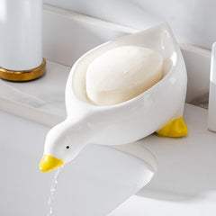 Self-Draining Duck-Shaped Soap Dish, Plastic Rectangular Soap Holder with Cute Waterfall Design, Convenient for Cleaning and Storage, Bathroom Accessory, Soap Dis