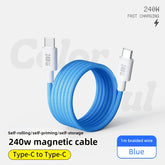 Wholesale 240W Magnetic USB-C to USB-C Cable | Self-Coiling Flat Braided Fast Charge Cable for iPhone/iPad/MacBook - Multi-Color (Pink/Blue/Red/Black)