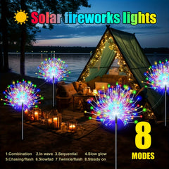 1pc Solar Powered Christmas Fireworks Decorative Lights, Available in White, Warm White and Colour - 8 Lighting Modes,, Durable, Suitable for Outdoor Patio, Sidewalk, Camping, Party Wedding, Halloween and Potluck Decoration (240LED/320LED)