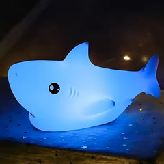 1pc Modern Color-Changing Shark Silicone Lamp, Touch-Controlled Freestanding Tabletop Ambient Light, Adjustable Lighting, Rechargeable Lithium Battery, Plastic Shade, USB Cable Included, Animal Theme Bedroom Companion Headlight