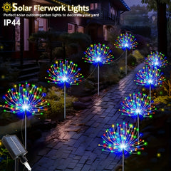1pc Solar Powered Christmas Fireworks Decorative Lights, Available in White, Warm White and Colour - 8 Lighting Modes,, Durable, Suitable for Outdoor Patio, Sidewalk, Camping, Party Wedding, Halloween and Potluck Decoration (240LED/320LED)
