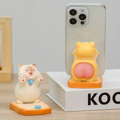 Cute Cat Phone Stand - Desktop Office Decoration - Lazy Holder Support - Stress Relief Desk Accessory - Adorable Cat Figurine Stand