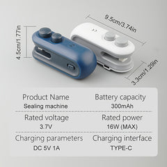 1pc Snack Packaging Bag Sealer with Built-In Magnetic USB Rechargeable Battery, Portable Mini Sealer for Picnic And Travel, Hand Press Plastic Sealing Machine, Bag Closure Magic Tool, Potato Chip Bag, Cookie Bag, Snack Bag, Suitable for Resealing, Comes w