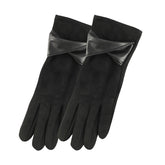 Winter gloves women's suede, cold-proof and warm gloves women's fleece thickened gloves men's bow touch-screen gloves women