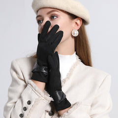 Winter gloves women's suede, cold-proof and warm gloves women's fleece thickened gloves men's bow touch-screen gloves women