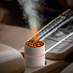 Humidificador con forma de taza de volcán, con luz de llama colorida y simulación de atmósfera volcánica, minihumidificador USB para coche, hogar, aromaterapia, atomizador de aire.